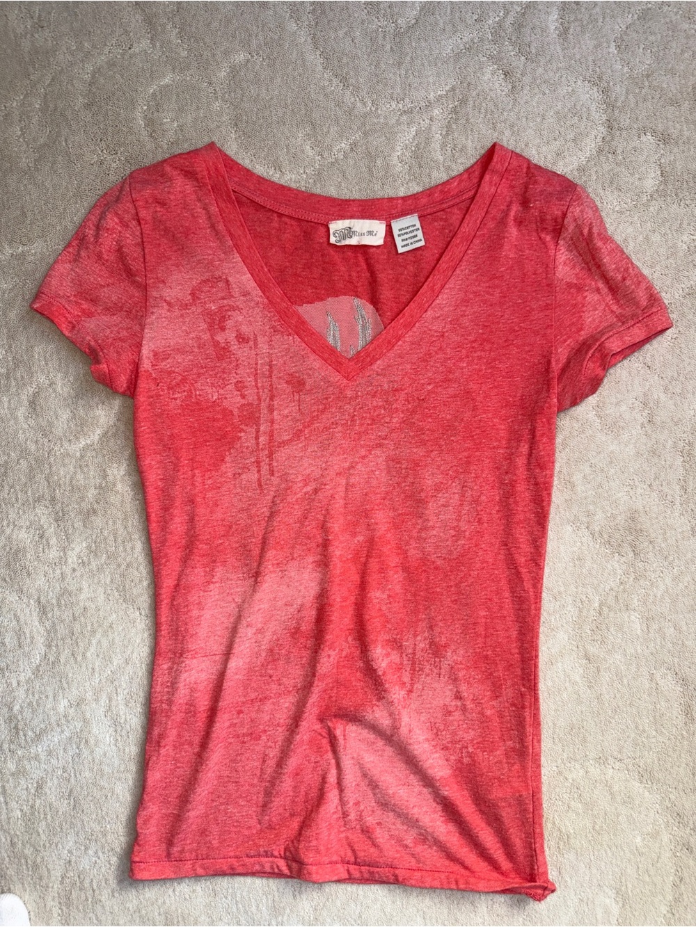 Miss Me Coral Red V-Neck Short Sleeve Tee